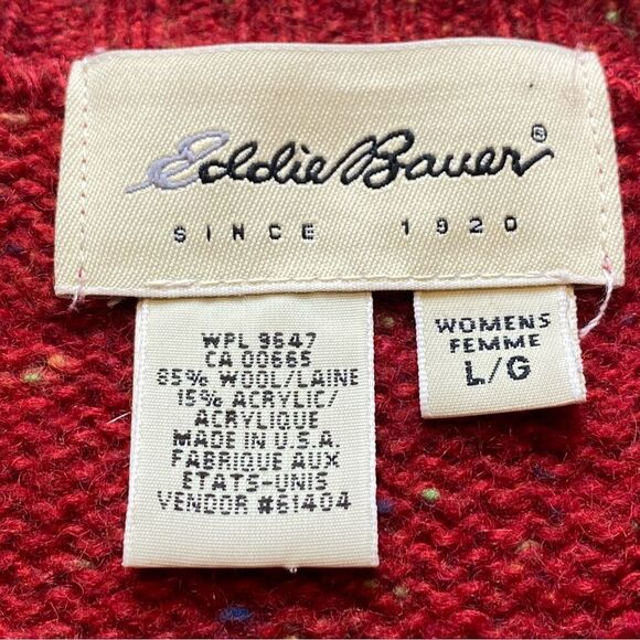 Eddie Bauer Vintage Wool Blend Front Zip Red Tweed Cardigan Sweater Size Large - Picture 3 of 10